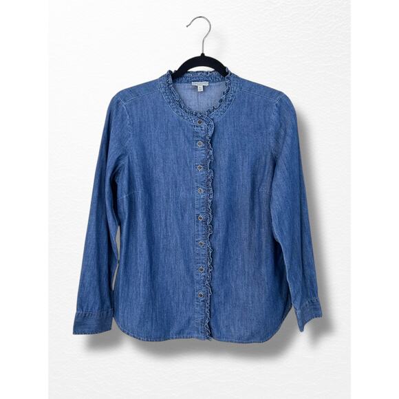 NWT Talbot’s Chambray Ruffle Blouse, Women’s Size M Petite - Picture 1 of 11